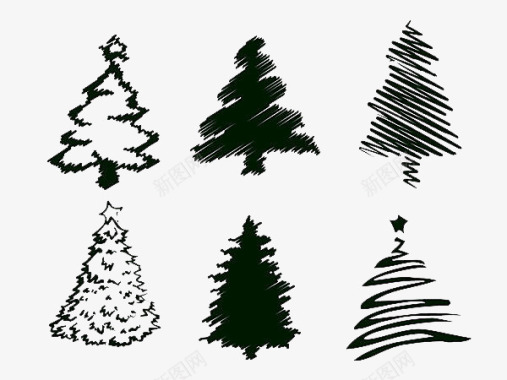 黑白插画圣诞树图标图标
