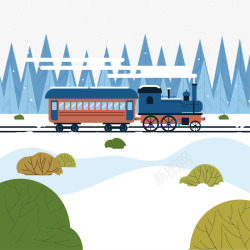 雪中火车冬天雪中行驶的火车矢量图高清图片