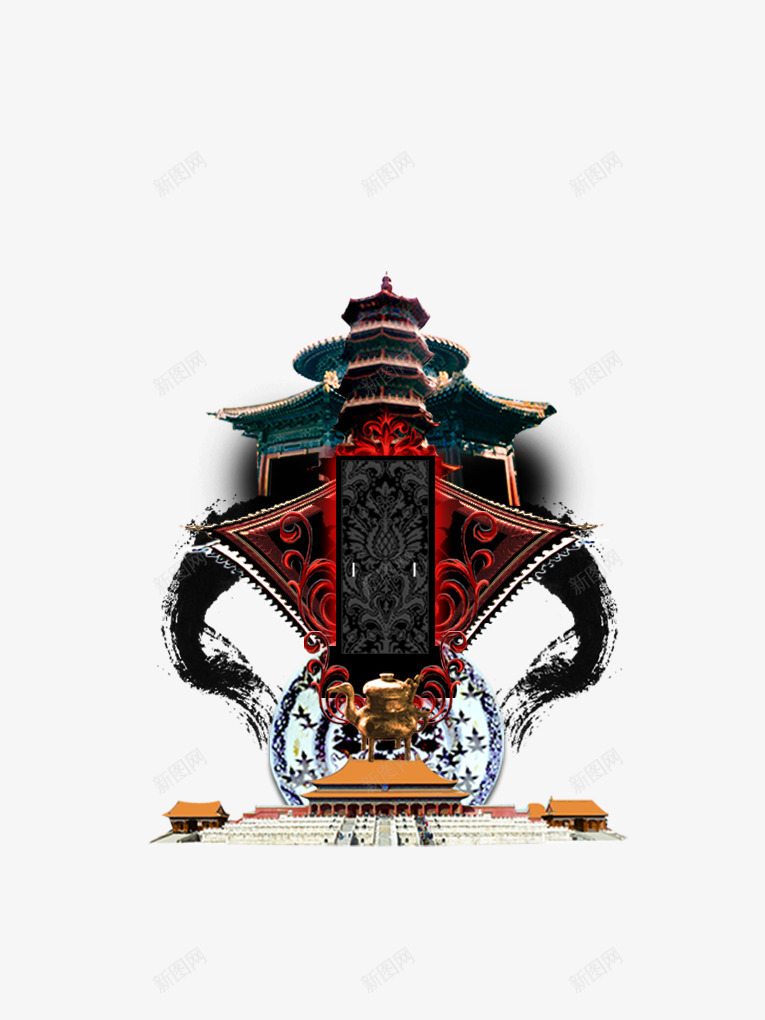 古代中国风装饰元素png免抠素材_88icon https://88icon.com 中国风 古老之城 地产 宫殿 房地产 水墨 花纹 装饰