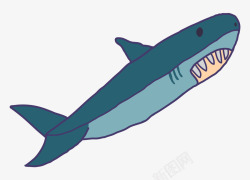 卡通手绘蓝色凶猛鲨鱼矢量图素材