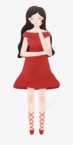 红裙少女插画素材