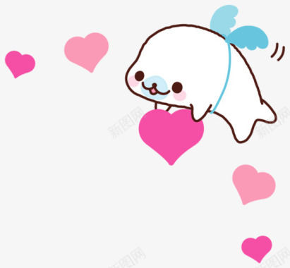 爱笑的小海豚卡通图标小海豚爱心剪纸图标