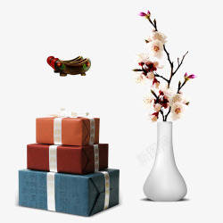 礼物盒古典梅花瓶子素材