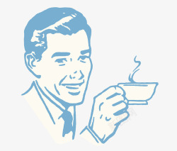 喝咖啡商务女士装饰插图蓝色复古男士喝咖啡高清图片