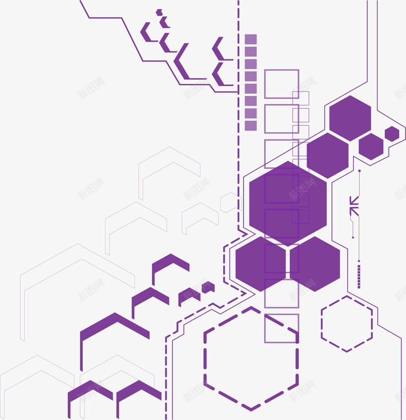 紫色六边形科技装饰矢量图eps免抠素材_88icon https://88icon.com 六角形科技 六边形 矢量图 矢量素材 科技感 紫色