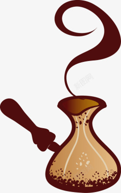 手绘褐色咖啡壶香气素材
