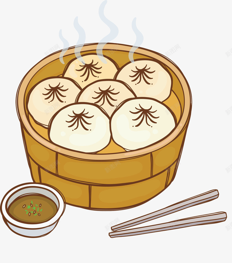 手绘小笼包png免抠素材_88icon https://88icon.com 吃食 小笼包 沾酱 筷子 简约手绘 美食 美食涂鸦 蒸笼 食物