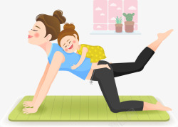 卡通母女瑜伽锻炼亲子插画矢量图素材