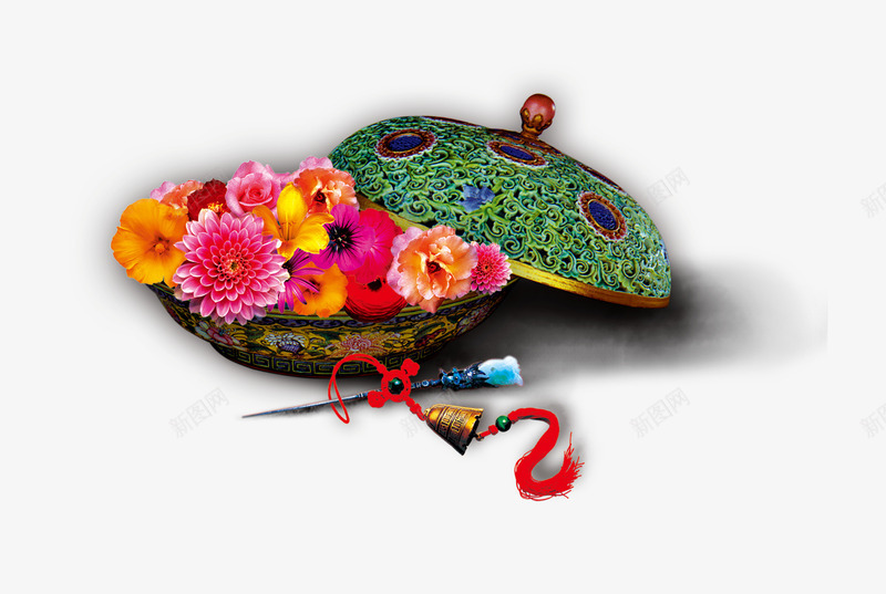 碗里花png免抠素材_88icon https://88icon.com 复古 富贵 花 钗