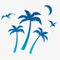 海滩椰子剪影海边元素矢量图高清图片