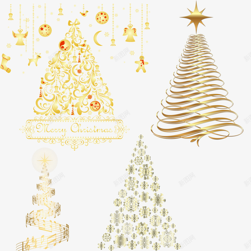 金色创意圣诞树psd免抠素材_88icon https://88icon.com 圣诞树 圣诞节 圣诞装饰 金色