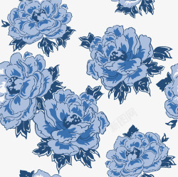 蓝色牡丹花蓝色装饰花纹边框矢量图素材
