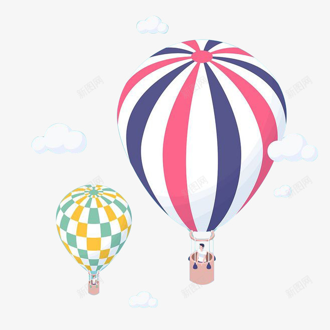 跳伞热气球插图插画png免抠素材_88icon https://88icon.com 热气球 白云 空气球 装饰 跳伞