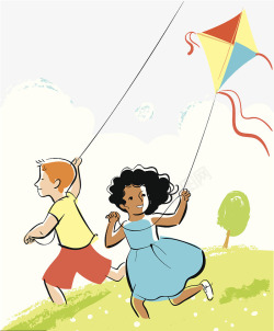 草地上放风筝的孩子们素材