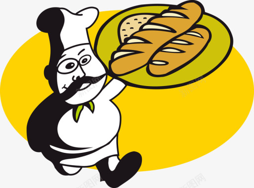 圆形蛋糕捧着面包的厨师大叔图标图标