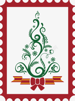 圣诞节邮票绿色花纹圣诞树矢量图高清图片