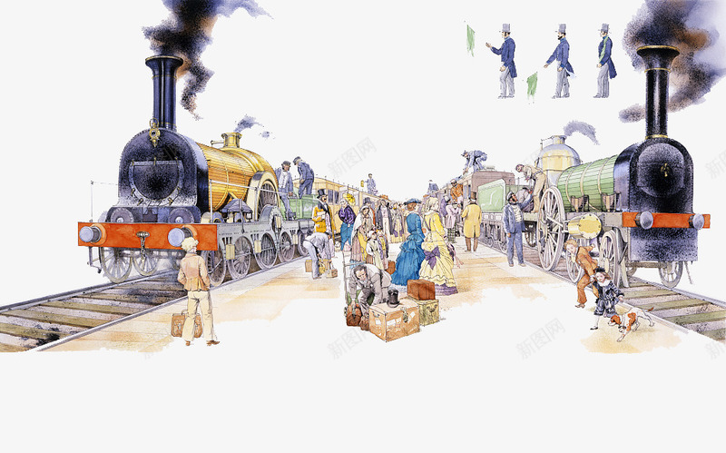 装饰插图复古火车站站台png免抠素材_88icon https://88icon.com 乘车的人 复古插图 月台 火车站站台 装饰插图 车站