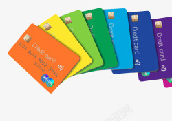 彩色堆叠放着的贷记卡实物素材