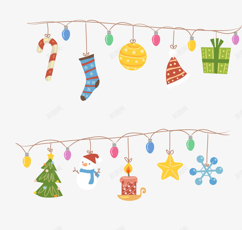 卡通圣诞节礼物psd免抠素材_88icon https://88icon.com 圣诞帽 圣诞树 圣诞节礼物 彩色的灯泡 蜡烛 袜子 雪花
