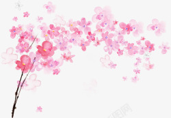 粉色桃花景观手绘素材