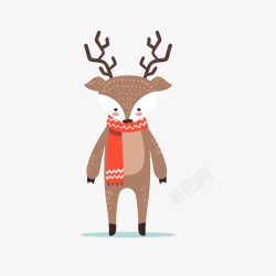 带围脖的梅花鹿可爱的过冬小鹿图矢量图高清图片