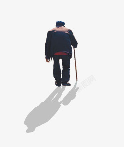 孤独老人拄拐剪影一个拄拐老人的背影高清图片