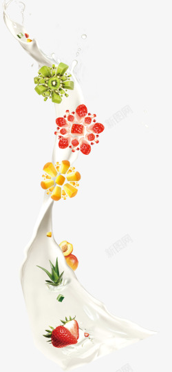 花瓣草莓牛奶飞溅的牛奶和水果高清图片