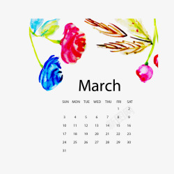 2019水彩植物3月年历矢量图素材