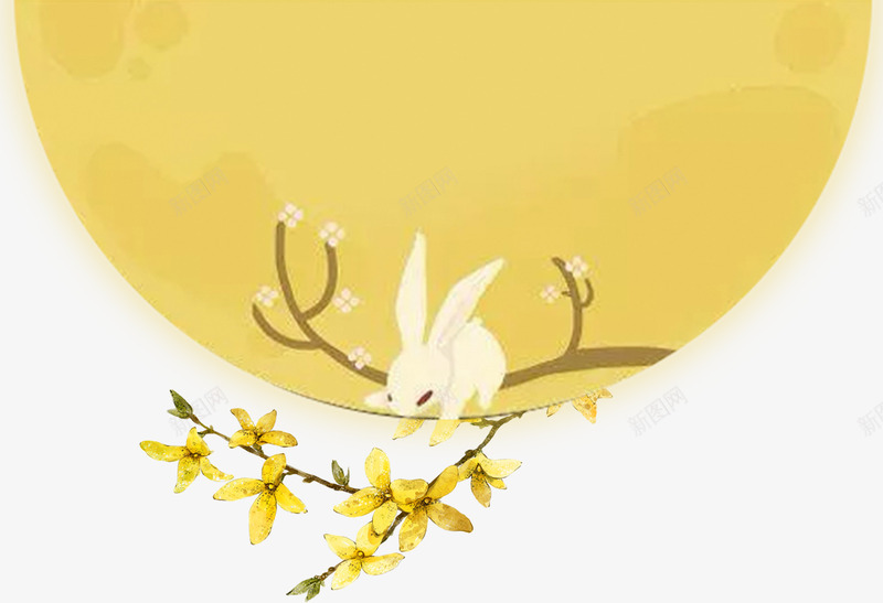 中秋节半轮明月和玉兔png免抠素材_88icon https://88icon.com 中秋 中秋节 兔子 月亮 月球 桂花 玉兔 节庆 节日 花枝