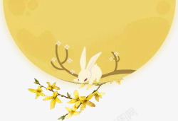 明月中秋节半轮明月和玉兔高清图片