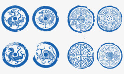 圆形青花瓷花纹矢量图素材