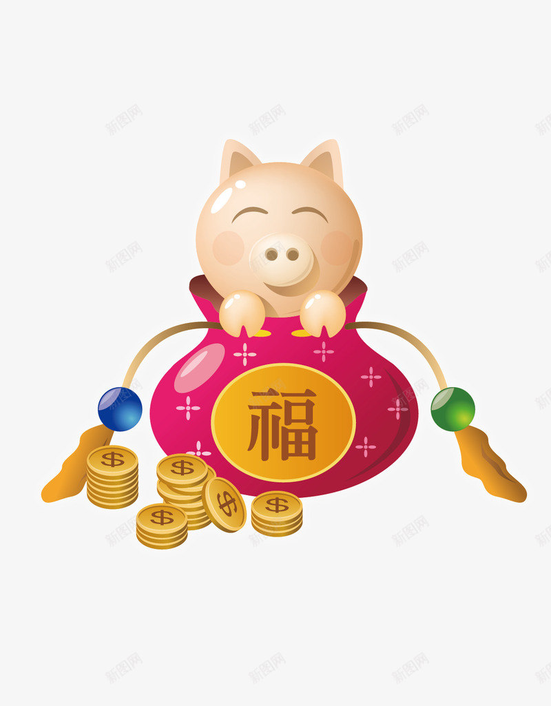 小猪送福png免抠素材_88icon https://88icon.com 小猪 小猪送福 猪钱罐 福 福袋 金币