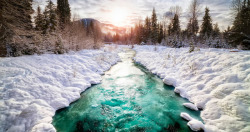 环境渲染效果冬天雪景河流素材