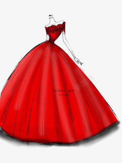 手绘绿裙礼服红色婚纱高清图片