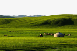绿色山坡草原蒙古包高清图片