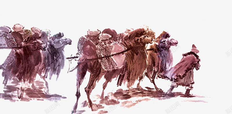 丝绸之路png免抠素材_88icon https://88icon.com 丝绸之路 中国风 古代商队 对外贸易 水墨 西域风情 骆驼队