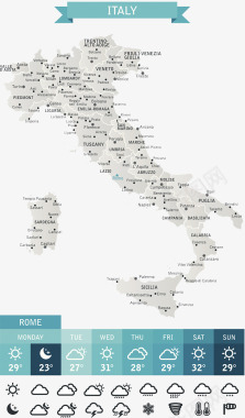 城市地图意大利城市分布地图图标图标