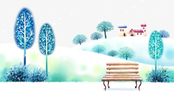 卡通雪景素材雪地上的长椅高清图片