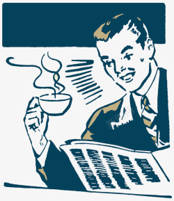 复古插图喝咖啡看报纸的商务人士素材