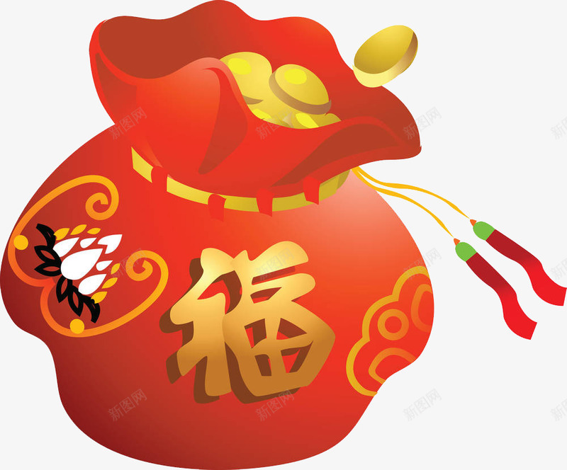 卡通红色福袋装饰图png免抠素材_88icon https://88icon.com 卡通 压岁钱 福袋 红色的 装饰 金币 钱袋子