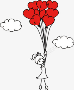 卡通女放飞心形气球素材