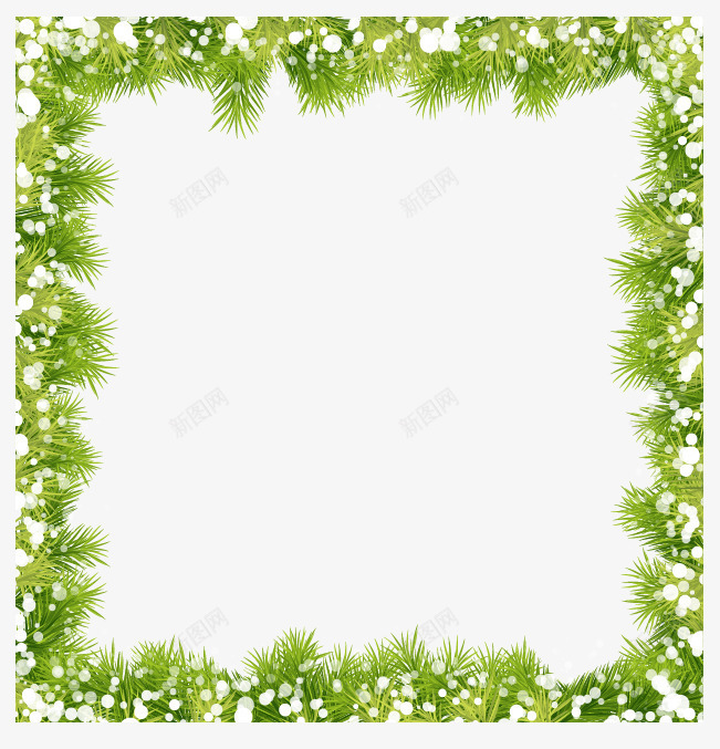 绿色雪花边框矢量图eps免抠素材_88icon https://88icon.com 圣诞节 松叶 矢量素材 绿色边框 雪花 矢量图