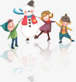 冬季女孩和雪人玩耍的小孩高清图片