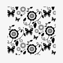 藏族黑白花朵民族风纹样素材