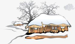 雪景屋子冬日雪景小屋枯树矢量图高清图片