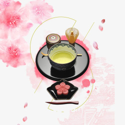 花瓣盘子日式茶道樱花装饰高清图片