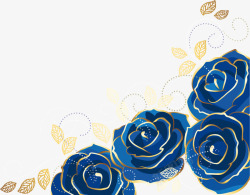 蓝色手绘精致花朵艺术素材