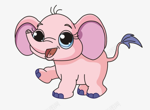 卡通动物插图开心的粉色小象图标图标