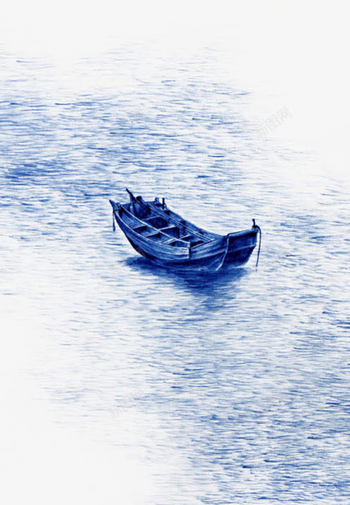 一叶扁舟png免抠素材_88icon https://88icon.com 一叶轻舟 写实 水纹 水面 油笔画 船只 蓝色 陶瓷蓝