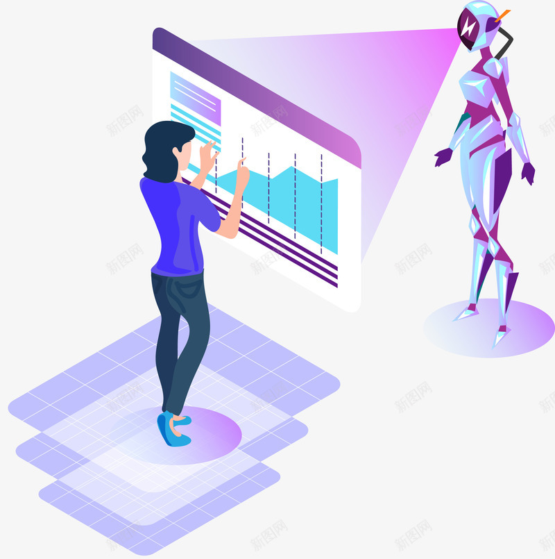 25D渐变虚拟现实人物机器人矢量图ai免抠素材_88icon https://88icon.com 25D商务办公插画 25D渐变立体插画 办公 科技插画 虚拟现实人物机器人 金融行业 矢量图